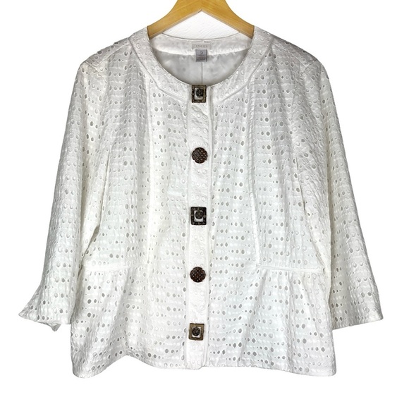 Chico’s White Eyelet Evie Peplum Jacket size XL - Picture 2 of 7
